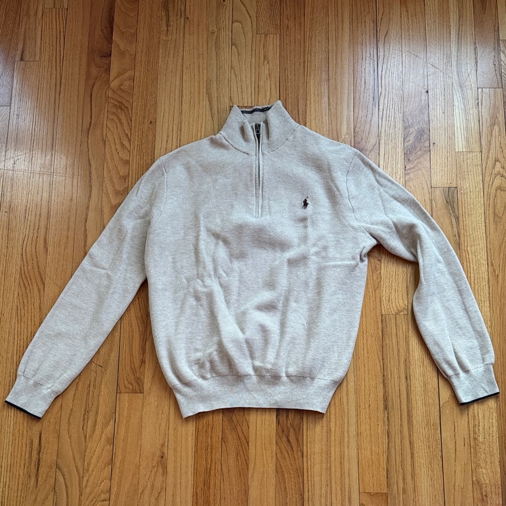 Polo by Ralph Lauren Men’s Beige Half-Zip Sweater with Black Pony